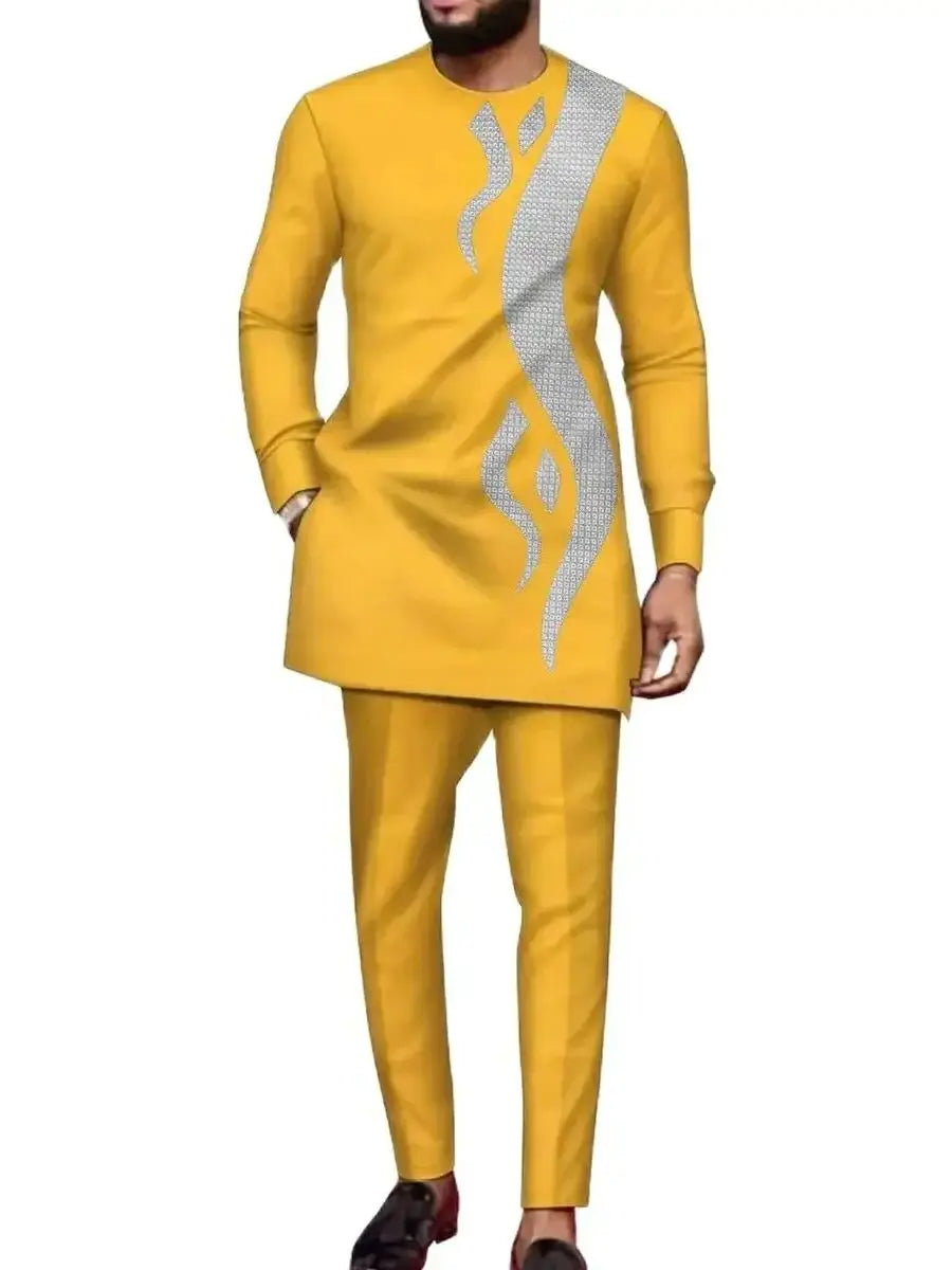 Kaftan Agbada Homme Style Africain 2 Pièces Veste Manches Longues + Pantalon Mariage Cérémonie S-XXL – CLEVI Paris