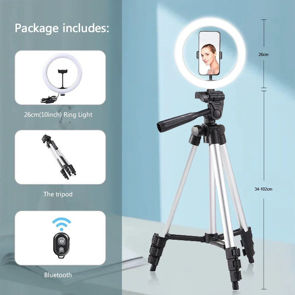 Anneau lumineux BTFOOR 26 cm avec trépied – CLEVI Paris