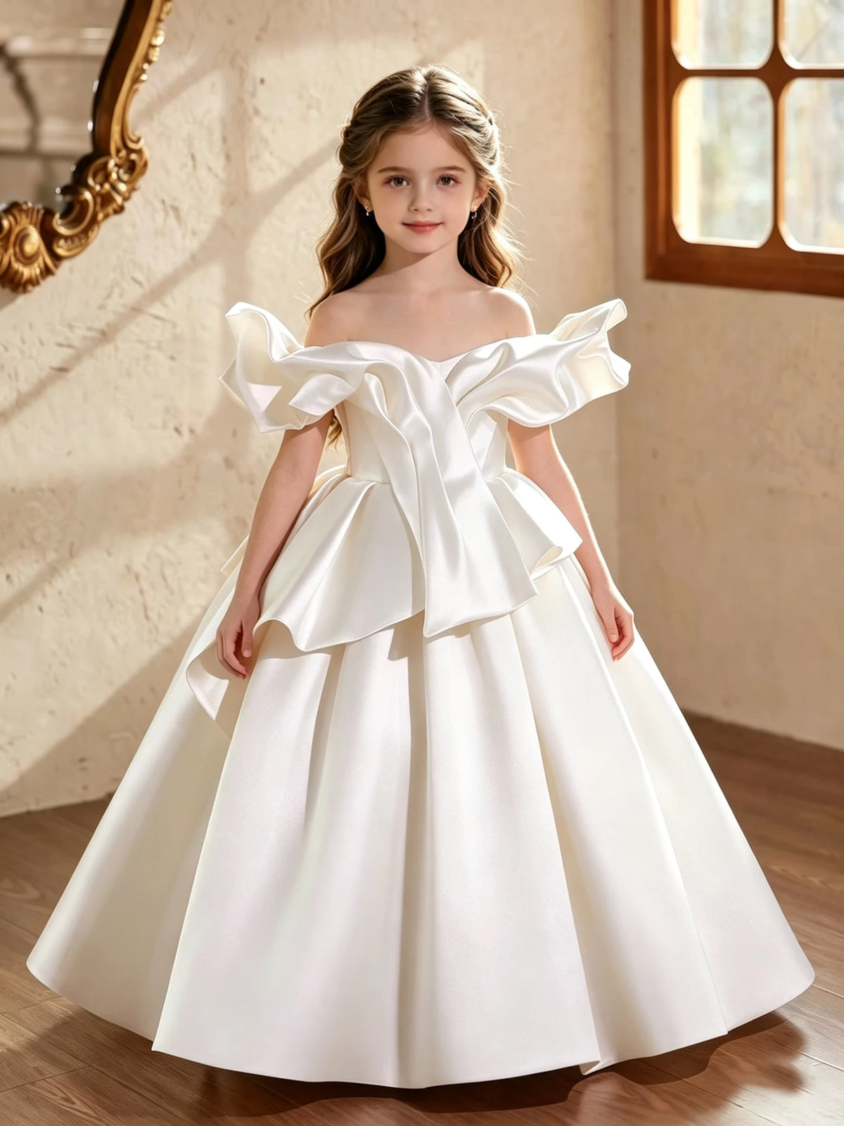 Robe fille en satin drapé ZHJ – CLEVI Paris