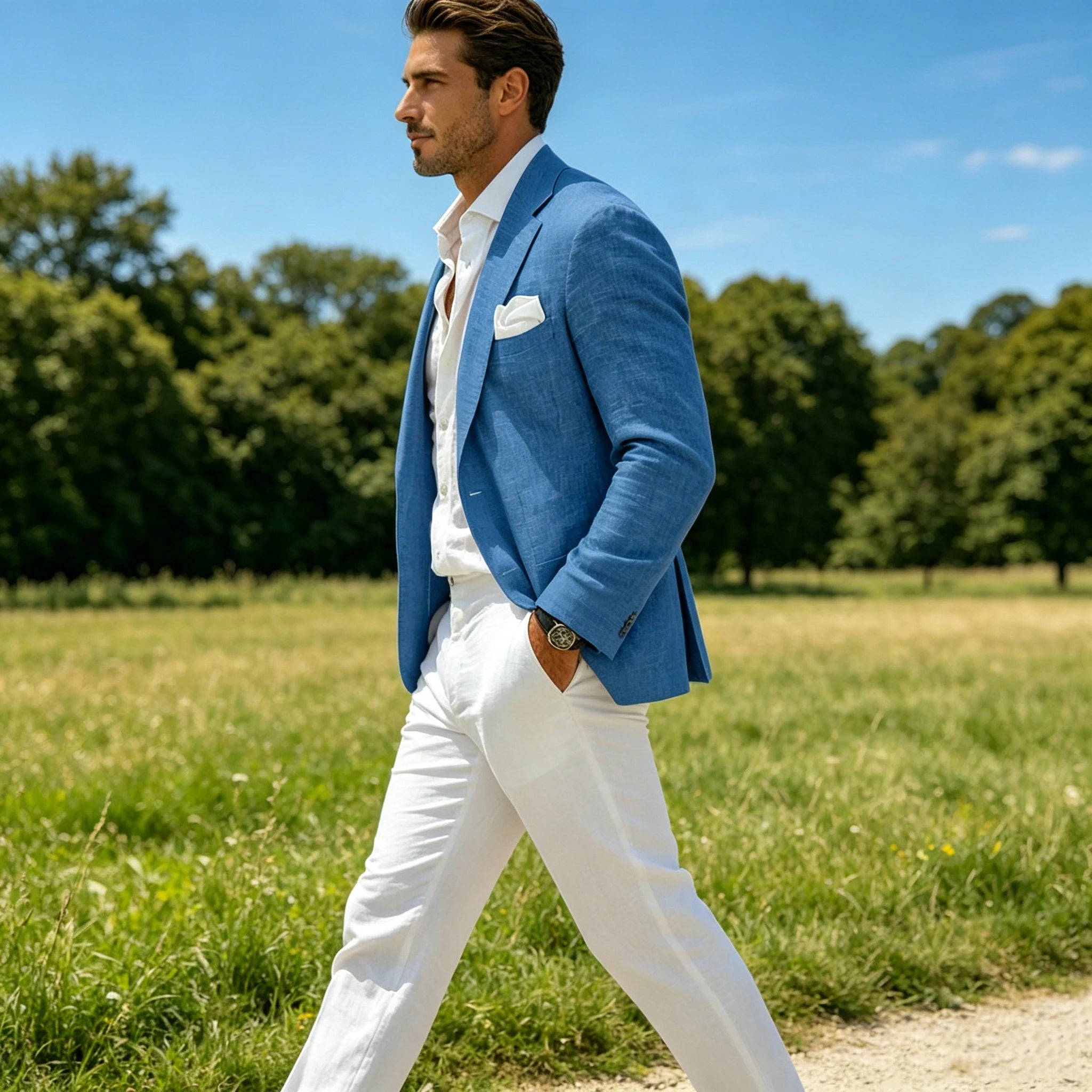 Blazer Homme Lin Slim Fit Léger Respirant Col Cranté Mariage Plage Business – CLEVI Paris