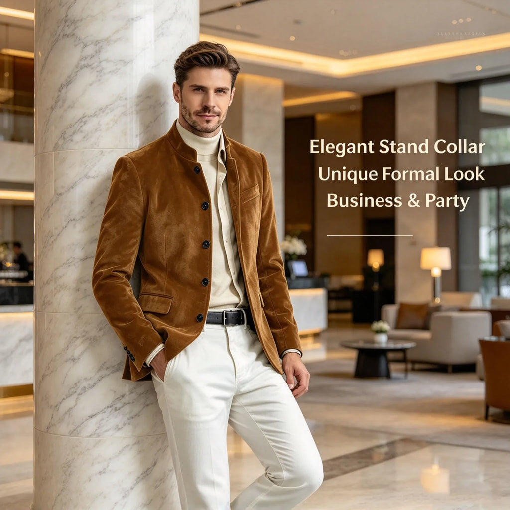 Blazer homme en velours à col montant – CLEVI Paris