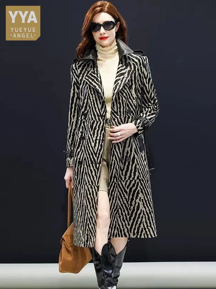 Trench femme cuir de mouton zébré ceinturé – CLEVI Paris