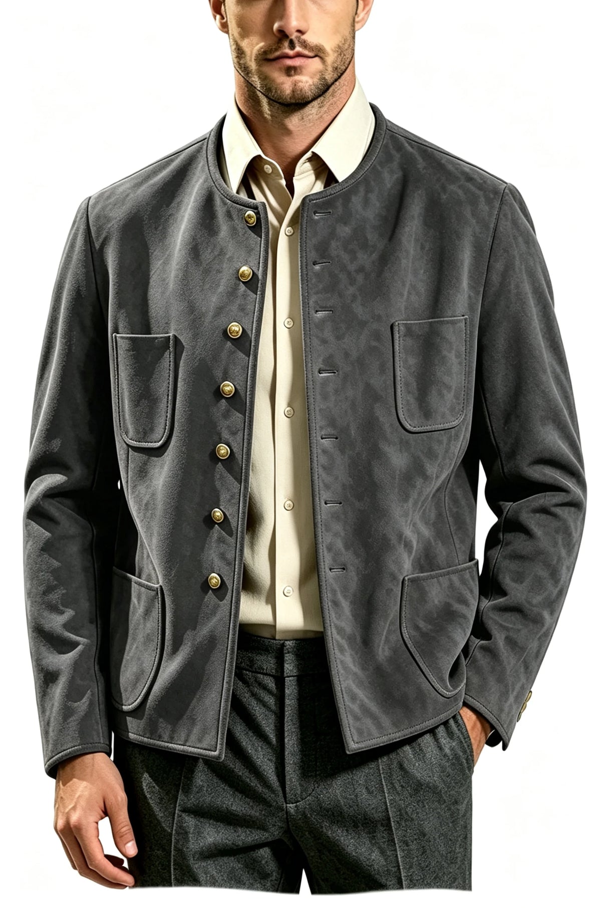 Veste homme vintage en suédine à col montant – CLEVI Paris