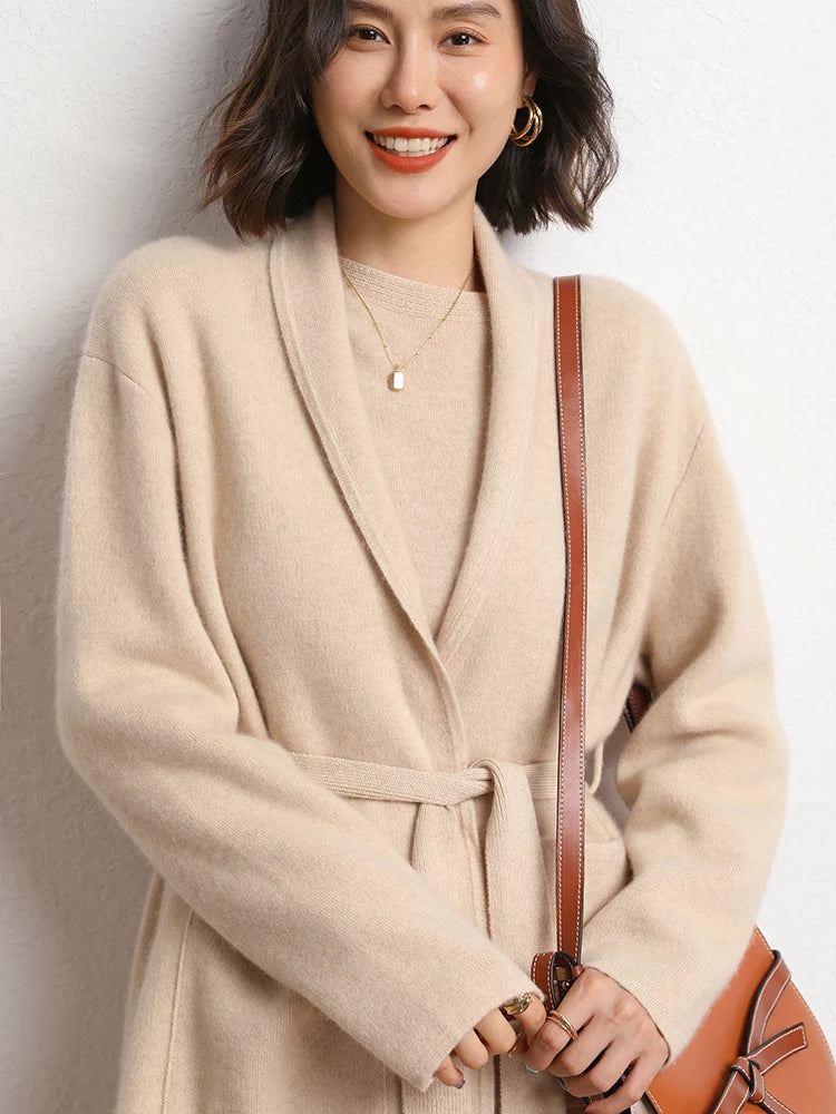 Cardigan femme en cachemire ceinturé – CLEVI Paris