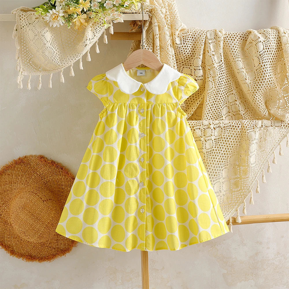 Robe été fille en coton à pois et col Claudine – CLEVI Paris