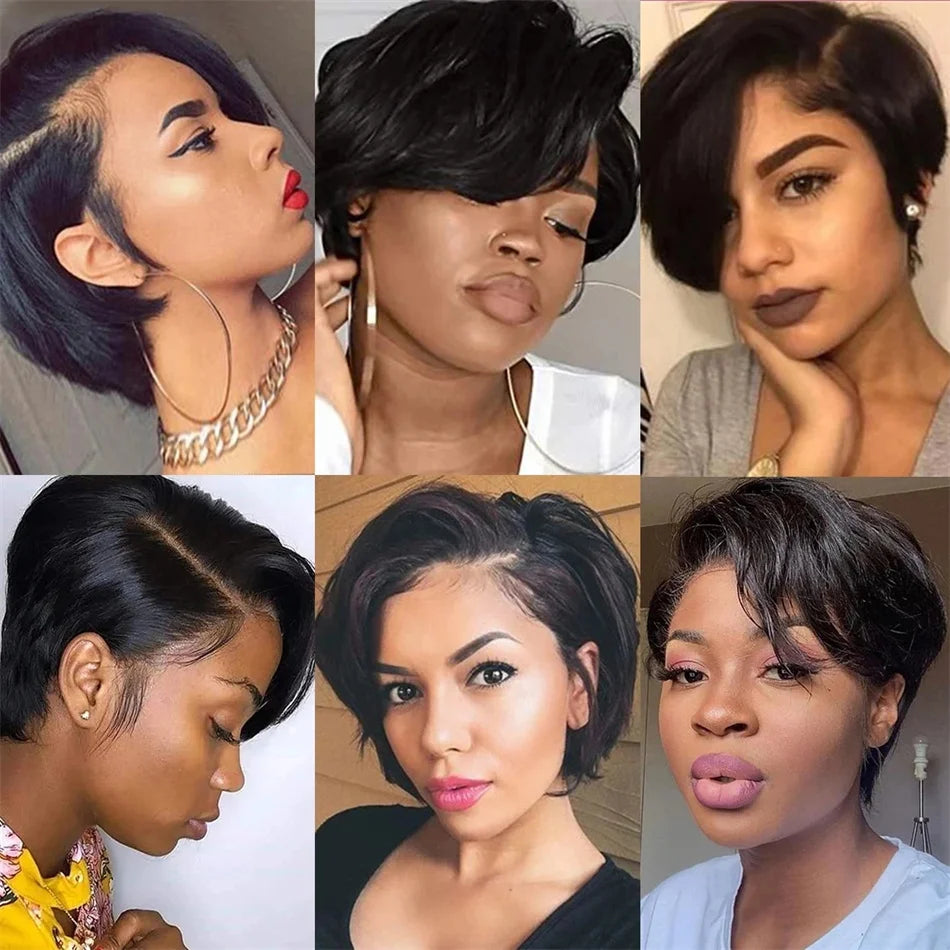 Perruque Pixie Cut Bob Courte 6 Pouces Cheveux Humains Brésiliens Lace 13x4 180% – CLEVI Paris
