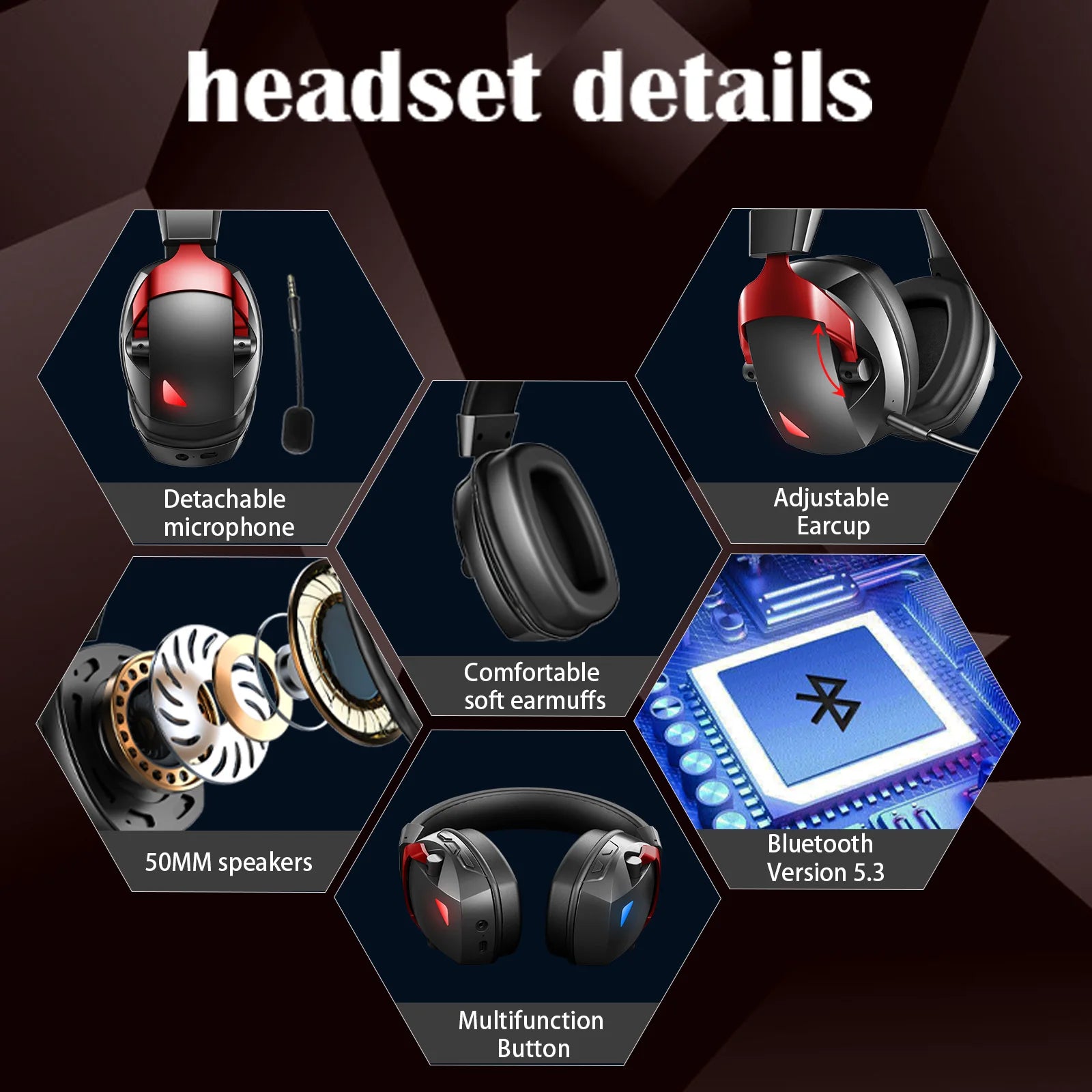Casque Gaming Acinaci Tri-Mode 2.4G BT 5.3 AUX 50mm Surround 3D LED 36h Micro Détachable – CLEVI Paris