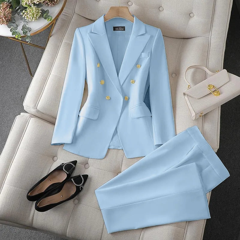 Tailleur pantalon femme double boutonnage – CLEVI Paris