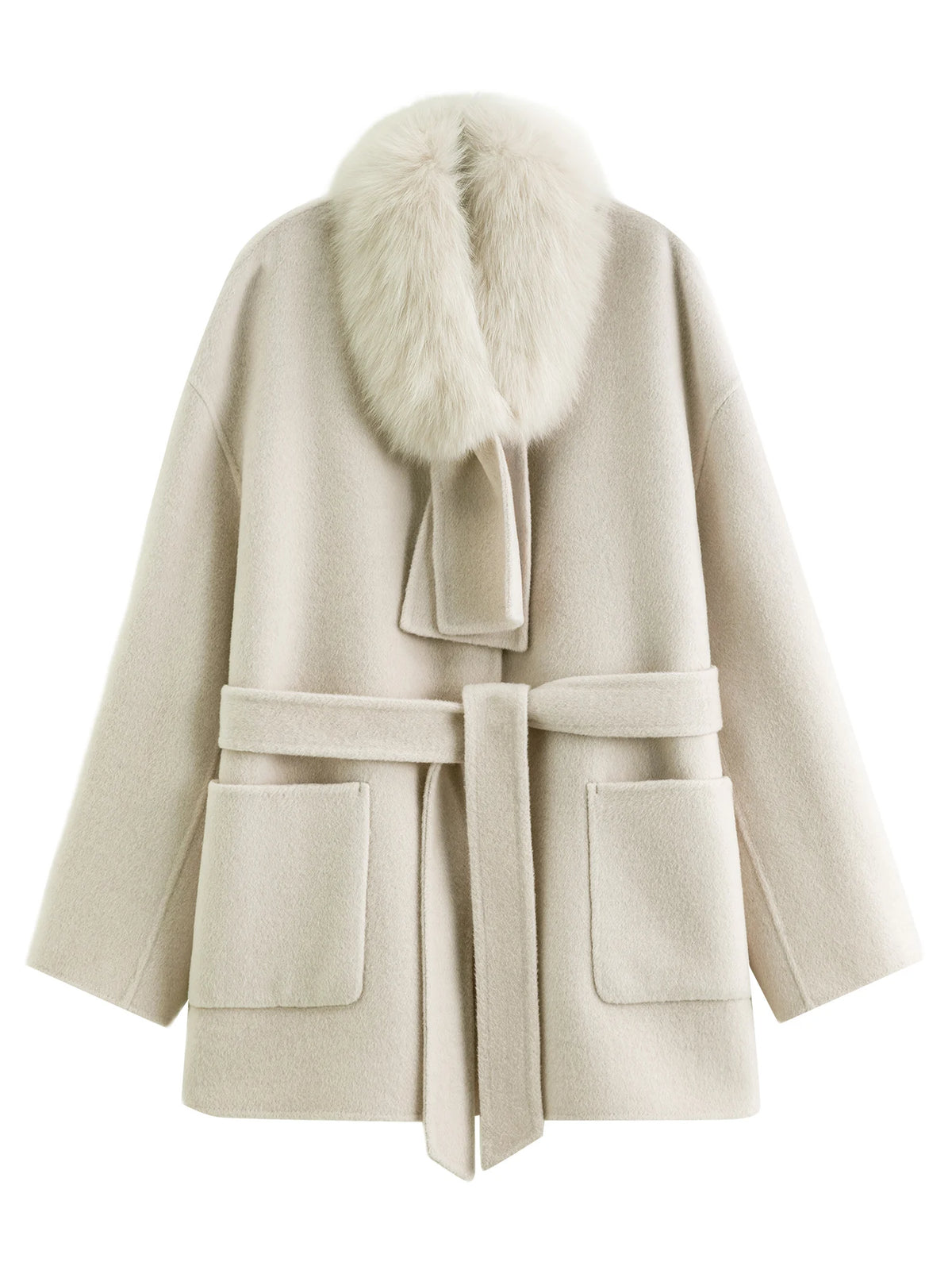 Manteau DUSHU laine et col renard – CLEVI Paris