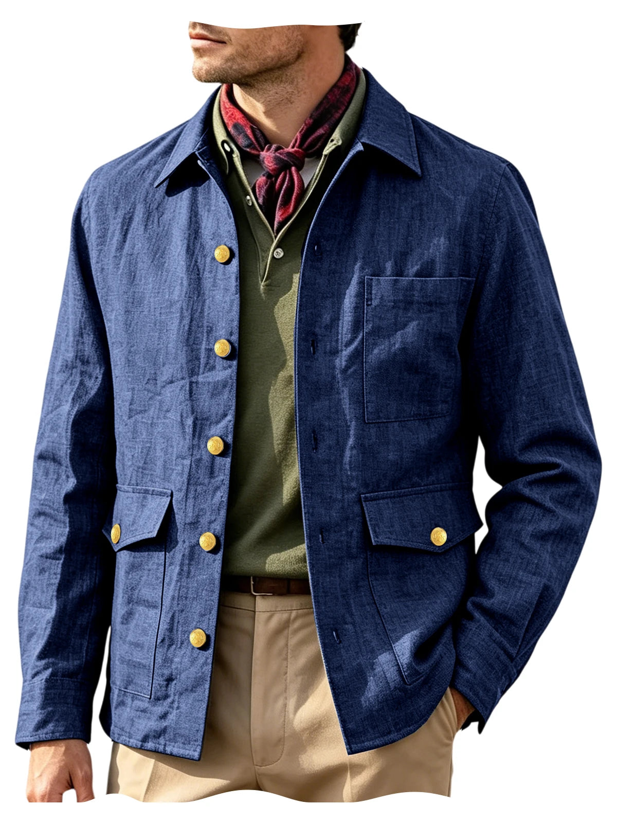 Veste homme en lin mélangé à boutons dorés – CLEVI Paris