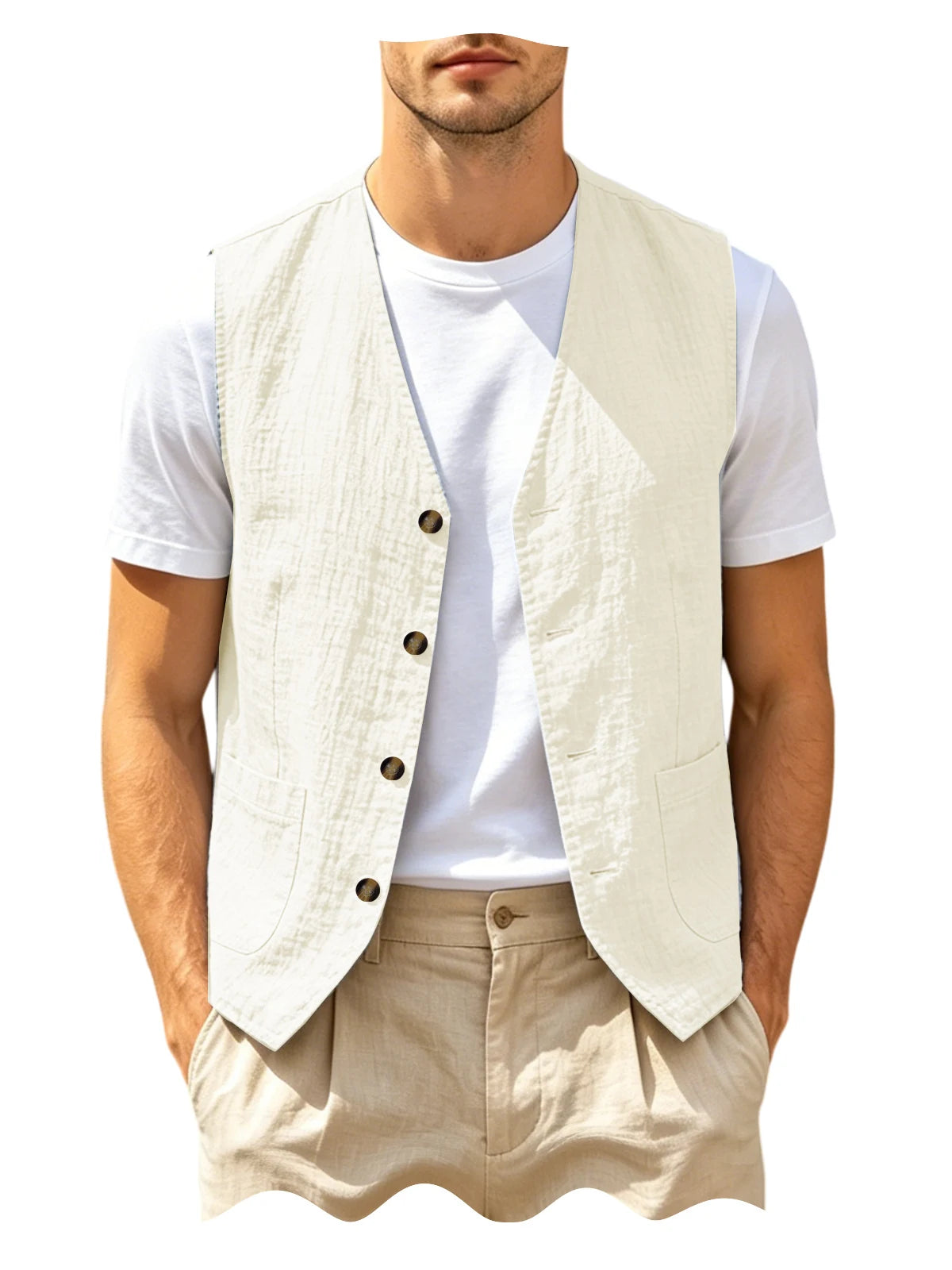 Gilet homme en lin col V – CLEVI Paris