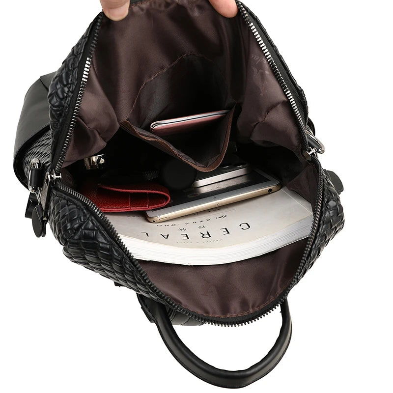Sac à Dos PU Souple Femme Brodé Grande Capacité 32x14x34cm 740g Noir – CLEVI Paris