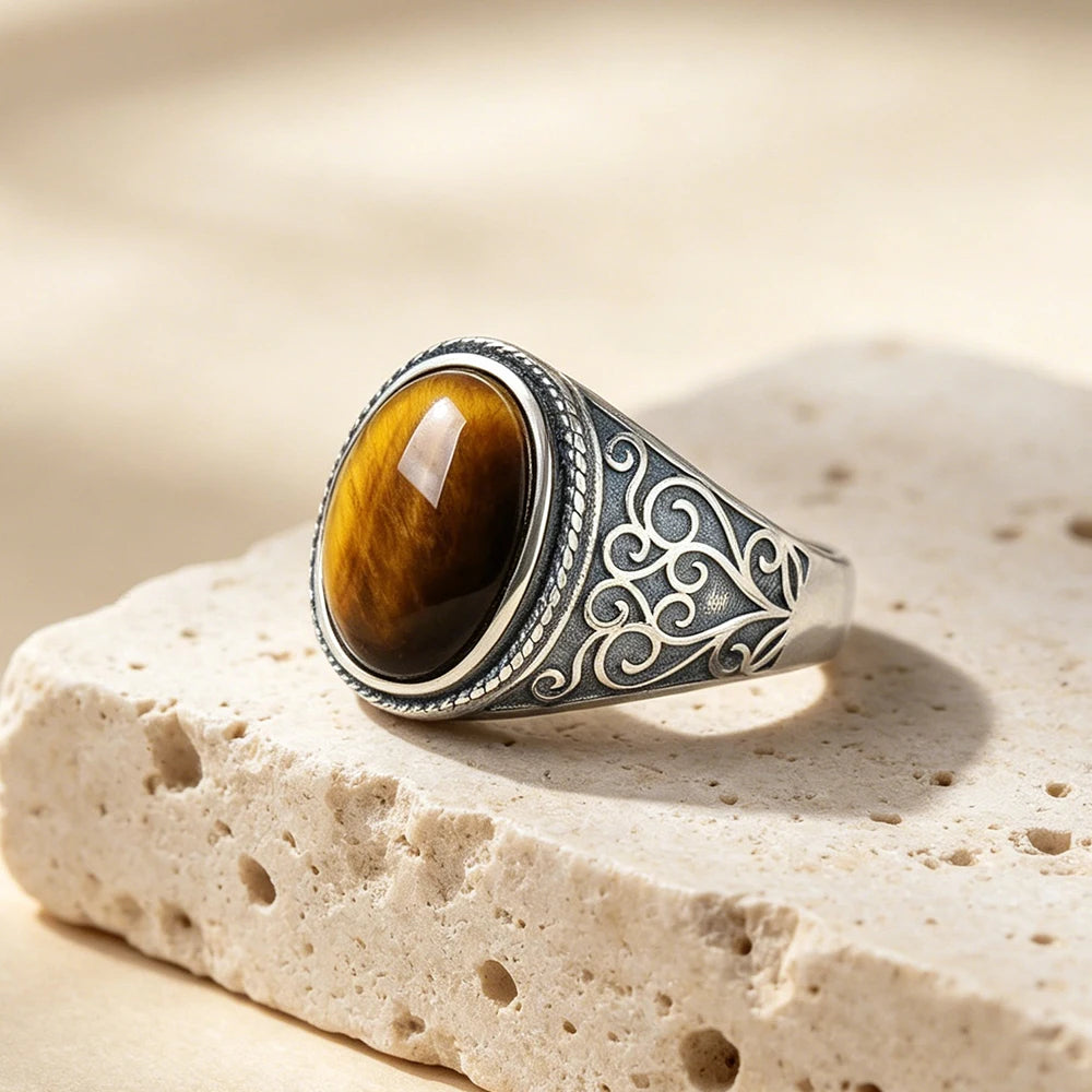 Bague Homme Œil de Tigre Argent 925 – CLEVI Paris