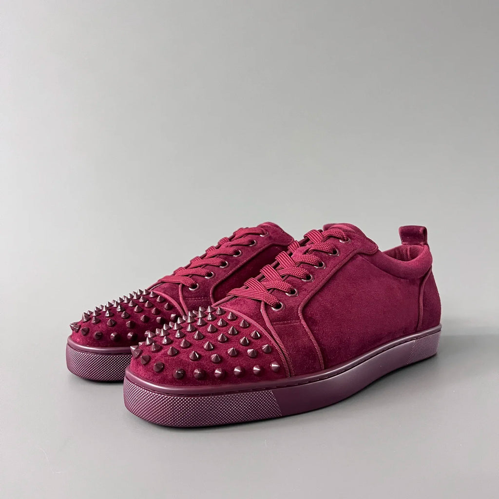 Sneakers Basses Cuir Suède Rouge Bordeaux Rivets Homme – CLEVI Paris