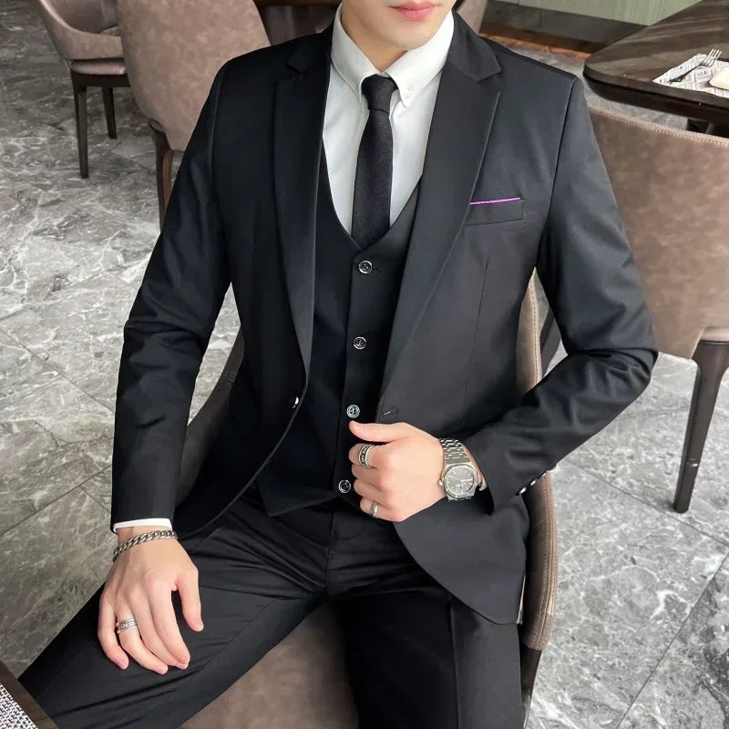 Costume 3 Pièces Homme Blazer Gilet Pantalon Coupe Slim – CLEVI Paris