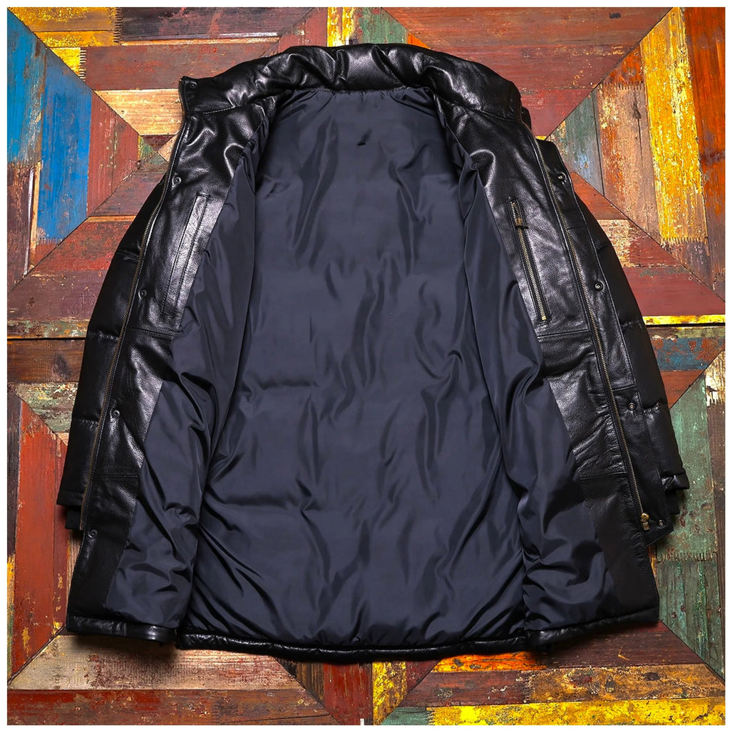 Manteau long homme en cuir de vache noir – CLEVI Paris