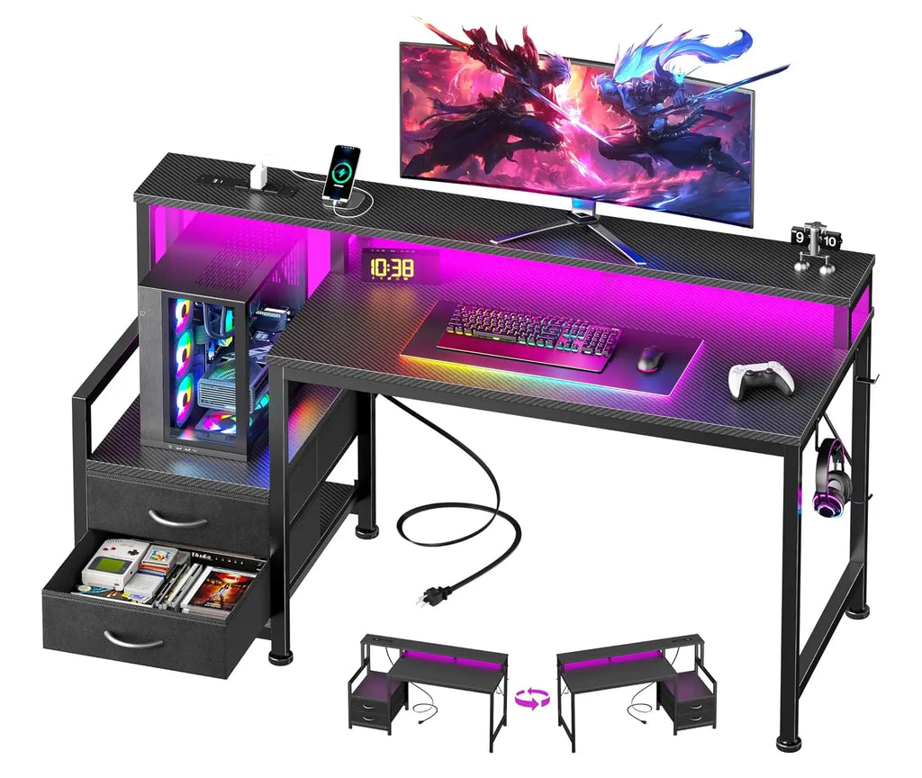 Bureau gaming 120 cm LED et 2 tiroirs – CLEVI Paris