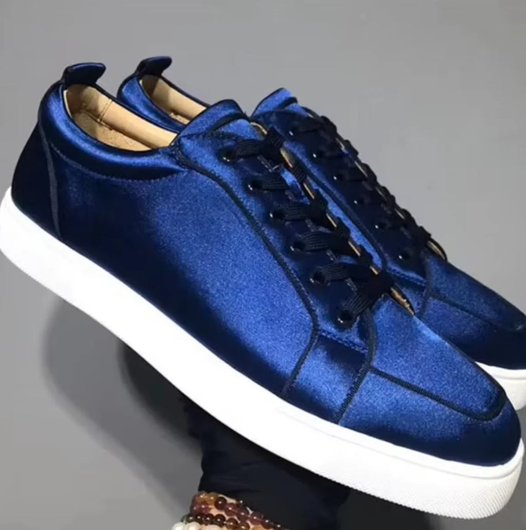 Sneakers Basses Homme Velours Bleu Jaune Lacets – CLEVI Paris