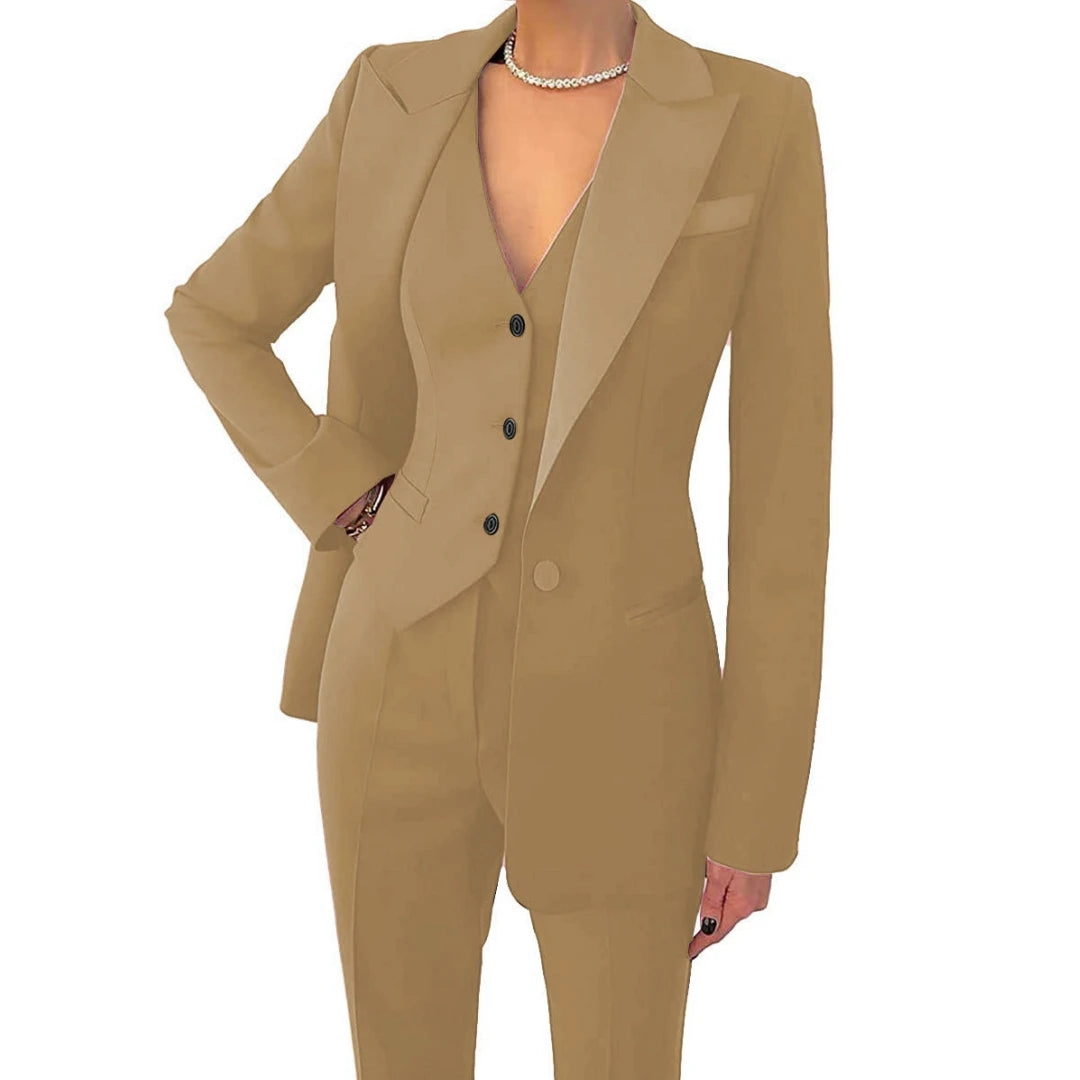 Costume 3 Pièces Femme Veste Gilet Pantalon 17 Coloris Bureau Cérémonie – CLEVI Paris