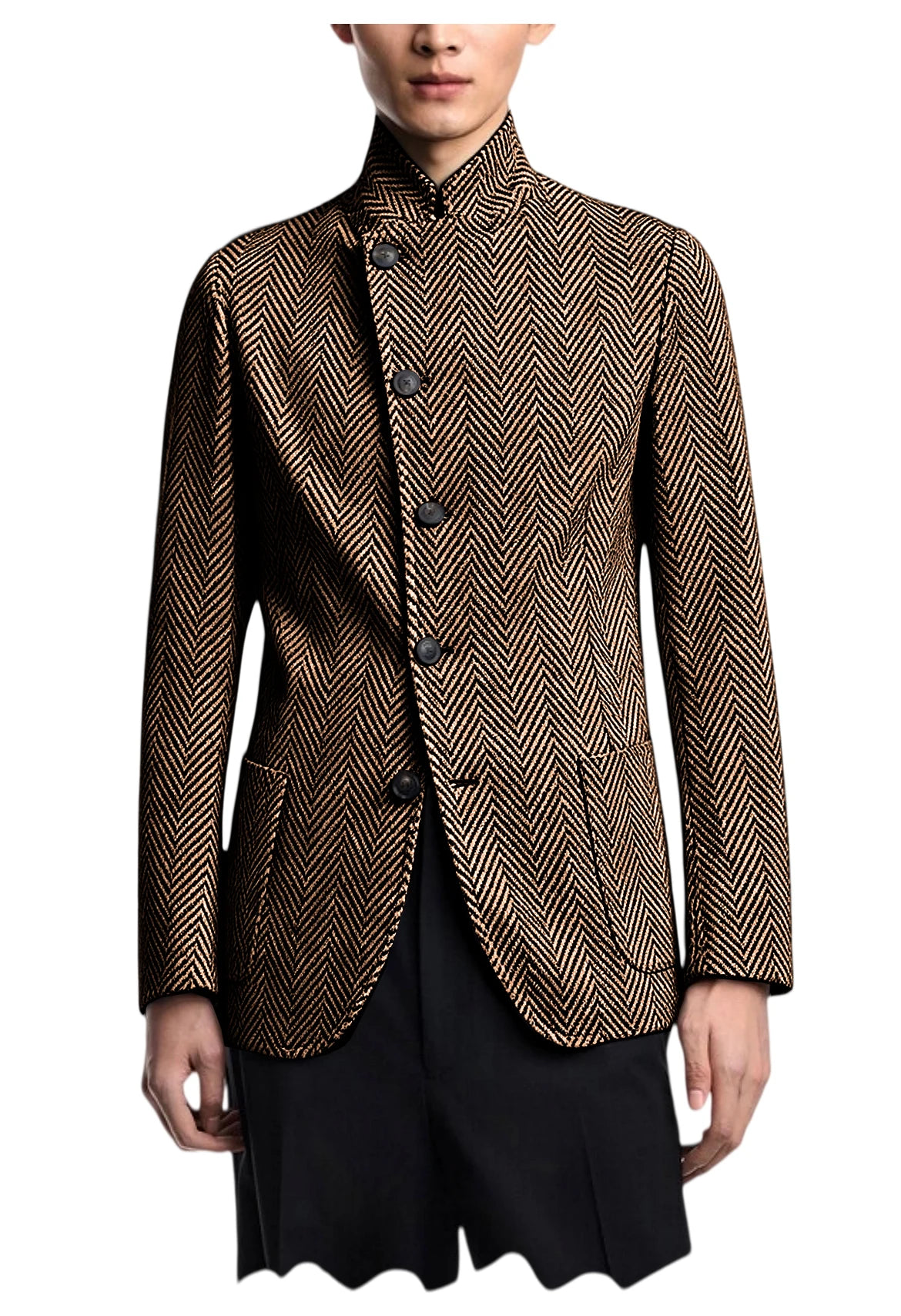 Blazer homme à chevrons, col montant, coupe ajustée – CLEVI Paris