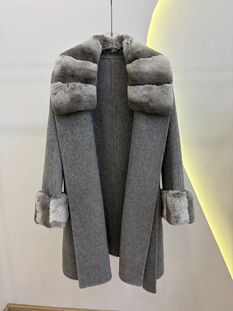 Manteau femme laine et fourrure lapin Rex – CLEVI Paris