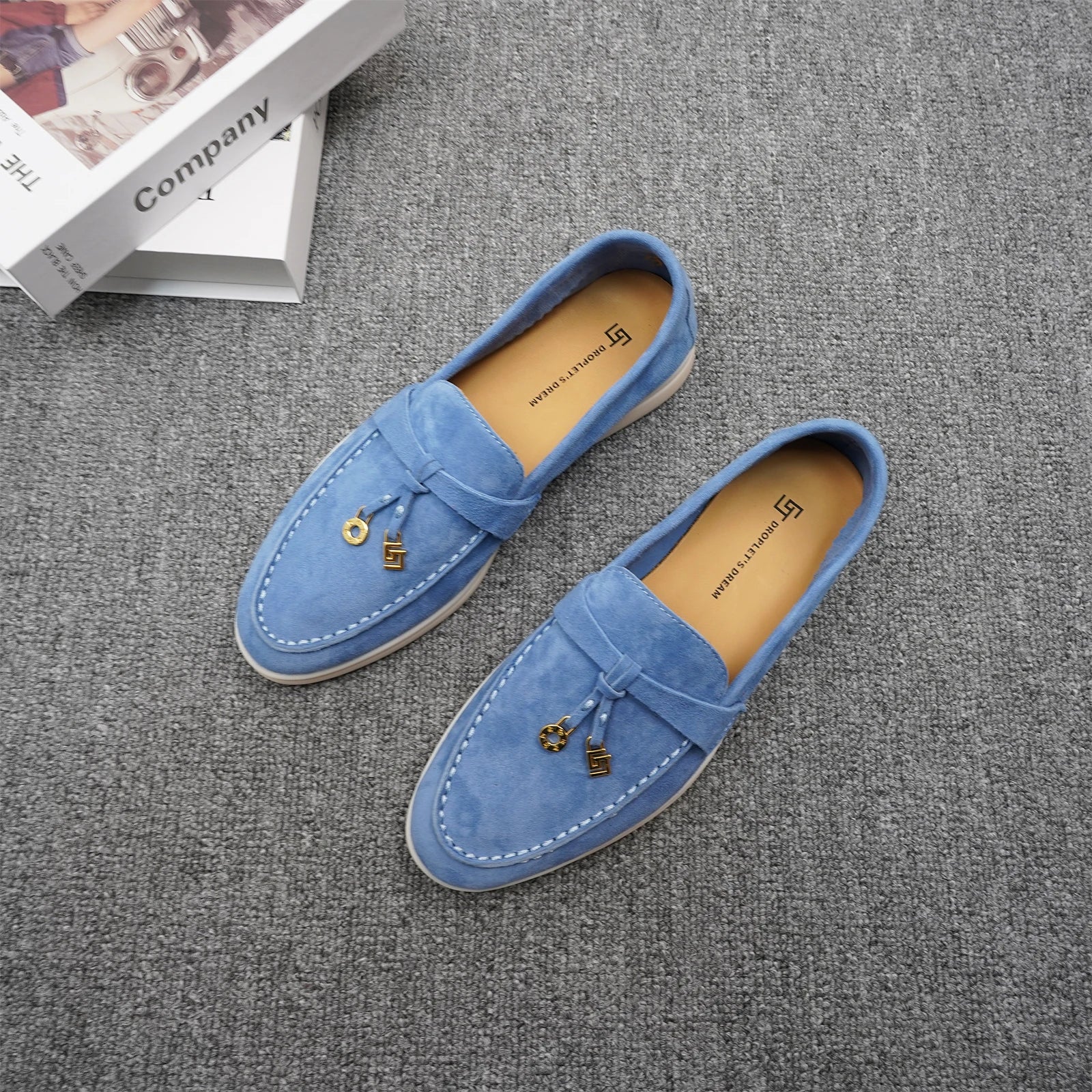 Mocassins Femme Daim Mouton Bout Rond Décoration Métal Slip-On Semelle Antidérapante – CLEVI Paris
