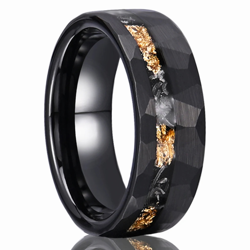 Bague Unisexe en Tungstène Noir Martelé 8 mm – CLEVI Paris
