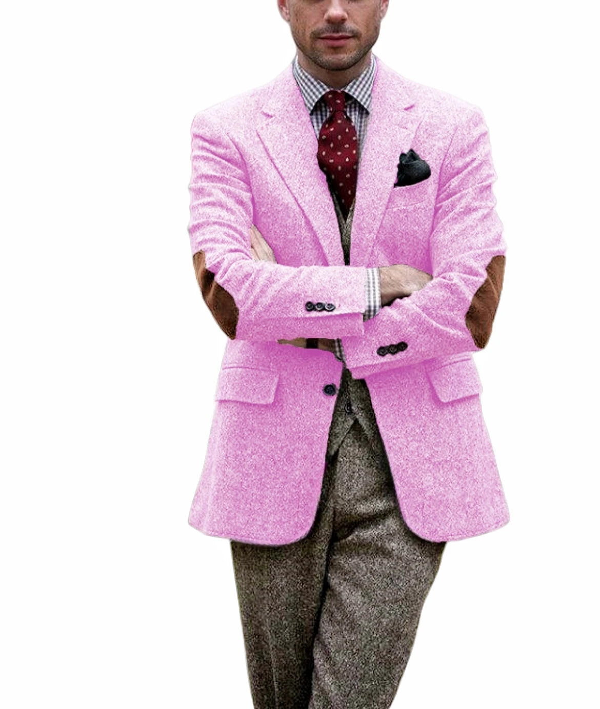 Blazer homme en tweed, revers cranté et coudes – CLEVI Paris