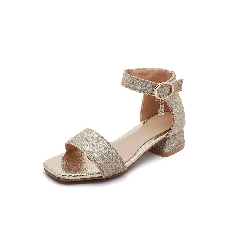 Sandales enfant à paillettes et talon bas – CLEVI Paris