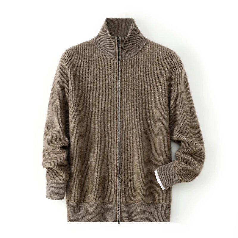Cardigan Homme 100% Cachemire Col Double Zip Tricot Épais MVLYFLRT – Business Casual – 4 Coloris, M à XXL – CLEVI Paris