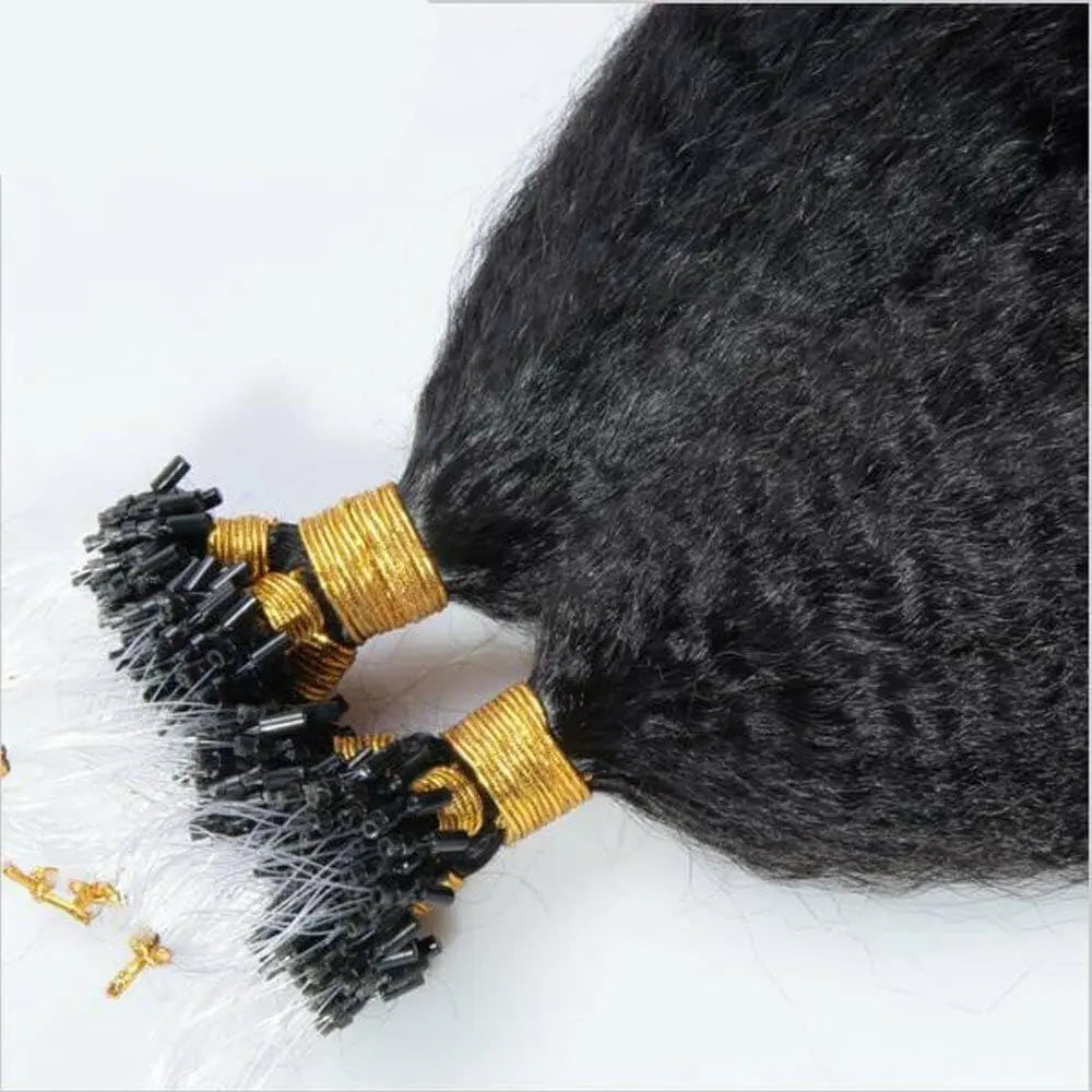 Extensions Micro Loop Kinky Straight Cheveux Mongols Remy 100g | Micro Bead Ring Italian Yaki | Noir, Brun, Naturel | 10-30 Pouces – CLEVI Paris