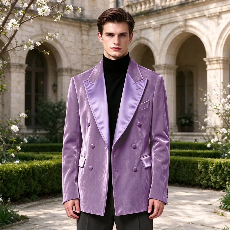 Blazer homme velours croisé à revers satinés – CLEVI Paris