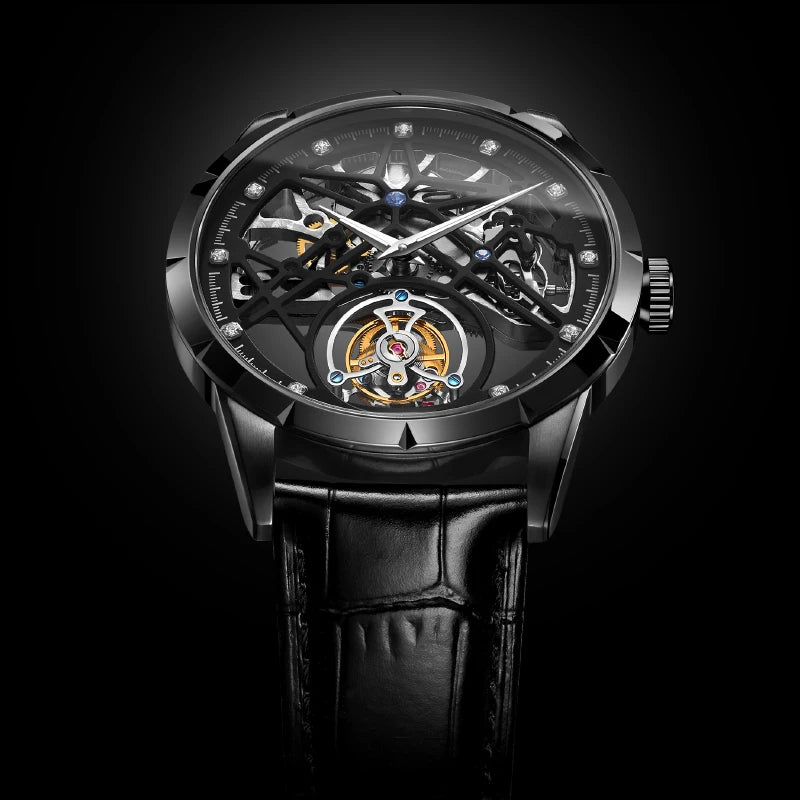 Montre Homme Tourbillon Volant AESOP 7018 – Squelette Double Face Verre Saphir Étanche 100m Garantie 3 Ans – CLEVI Paris