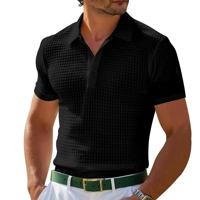Polo Homme Texturé Waffle Col Boutonné Manches Courtes – CLEVI Paris