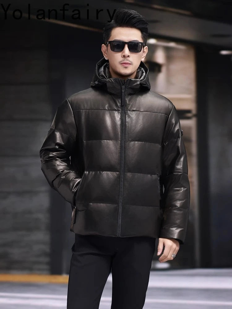 Doudoune homme en cuir et duvet de canard – CLEVI Paris