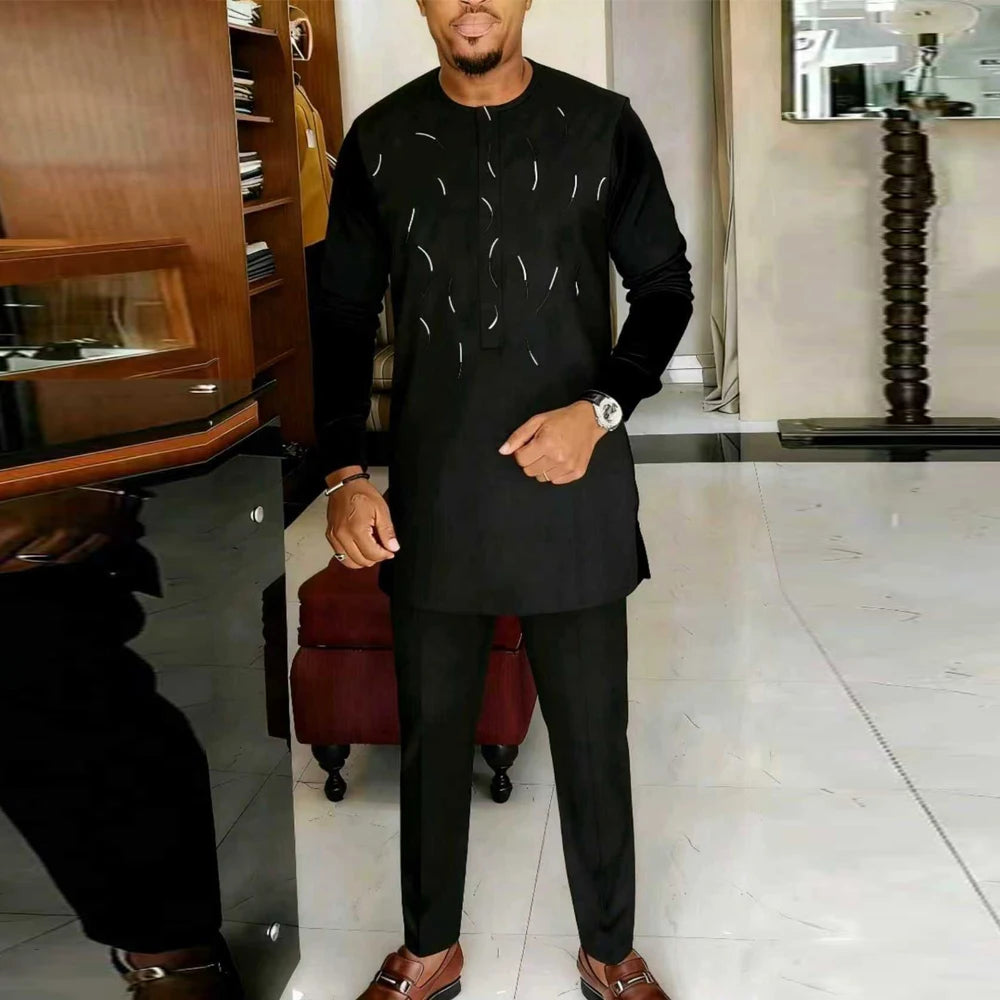 Ensemble 2 Pièces Homme Style Africain Broderie Tuxedo – CLEVI Paris