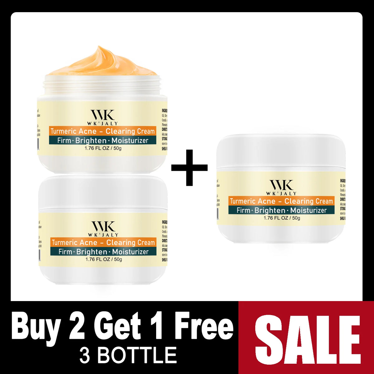 Crème Visage Curcuma Anti-Acné WK'JALY – Éclaircissante, Niacinamide & Aloé Vera 50ml – CLEVI Paris
