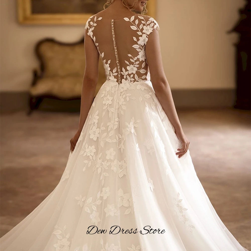 Robe de mariée en organza, ligne A et appliques - CLEVI Paris