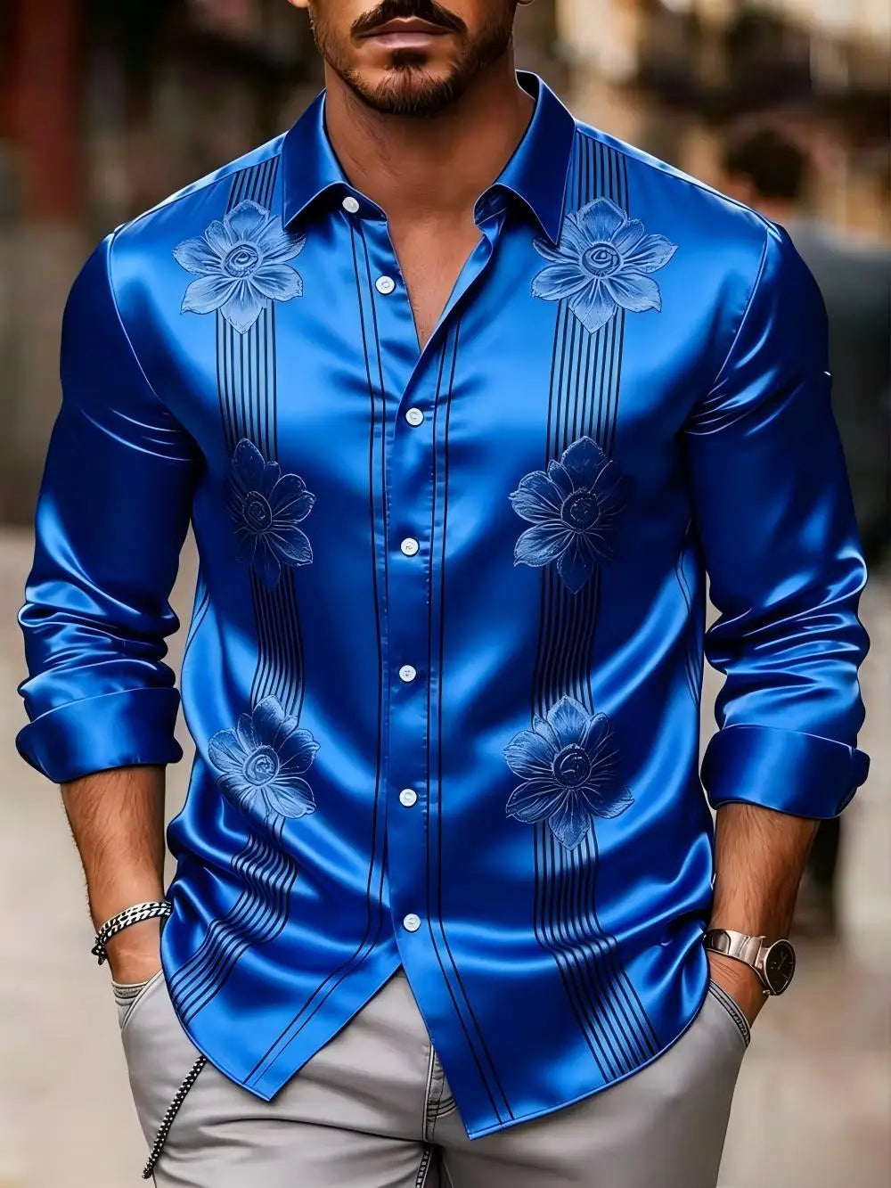 Chemise homme en satin à motifs imprimés – CLEVI Paris
