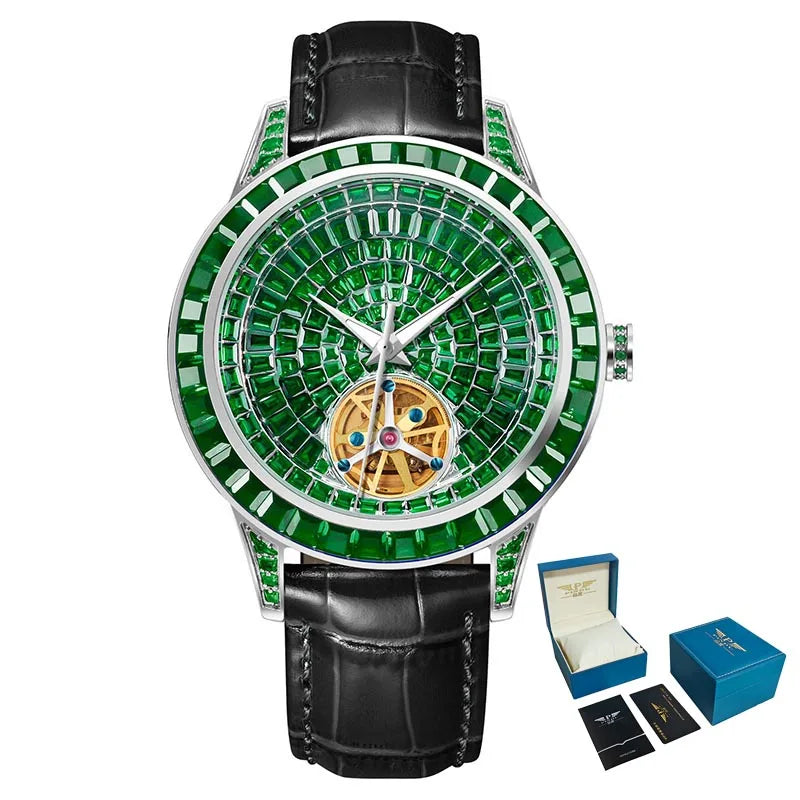 Montre Homme Automatique Squelette Serti Diamants Cuir Pindu P5037 – CLEVI Paris