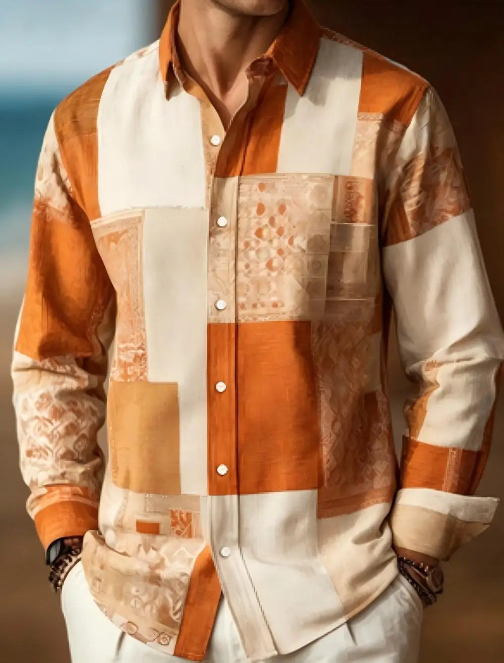 Chemise homme en lin à motif géométrique – CLEVI Paris
