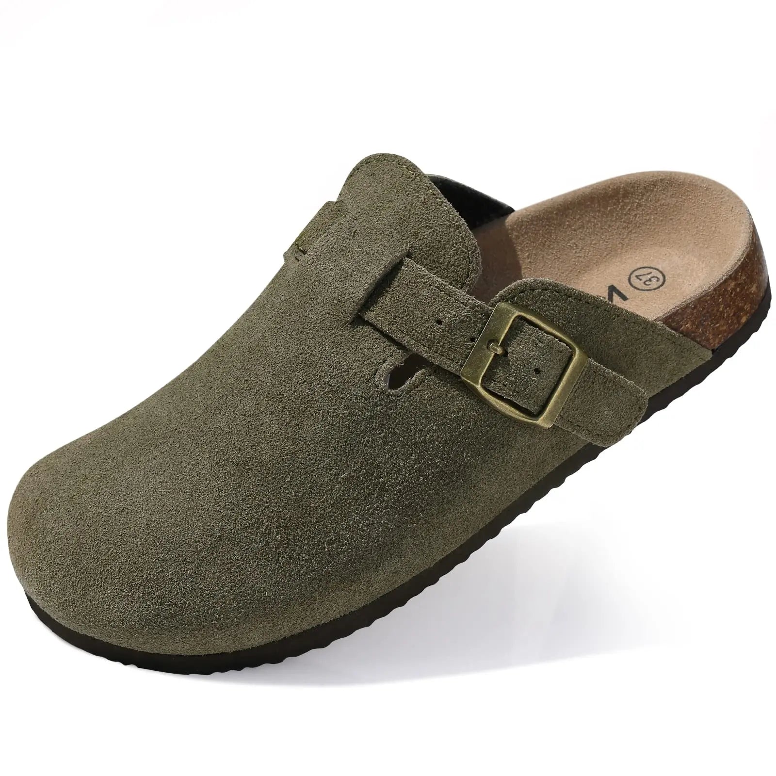 Mules Suède Boucle Métal Semelle Liège Soutien de Voûte | Mixte EU 36-46