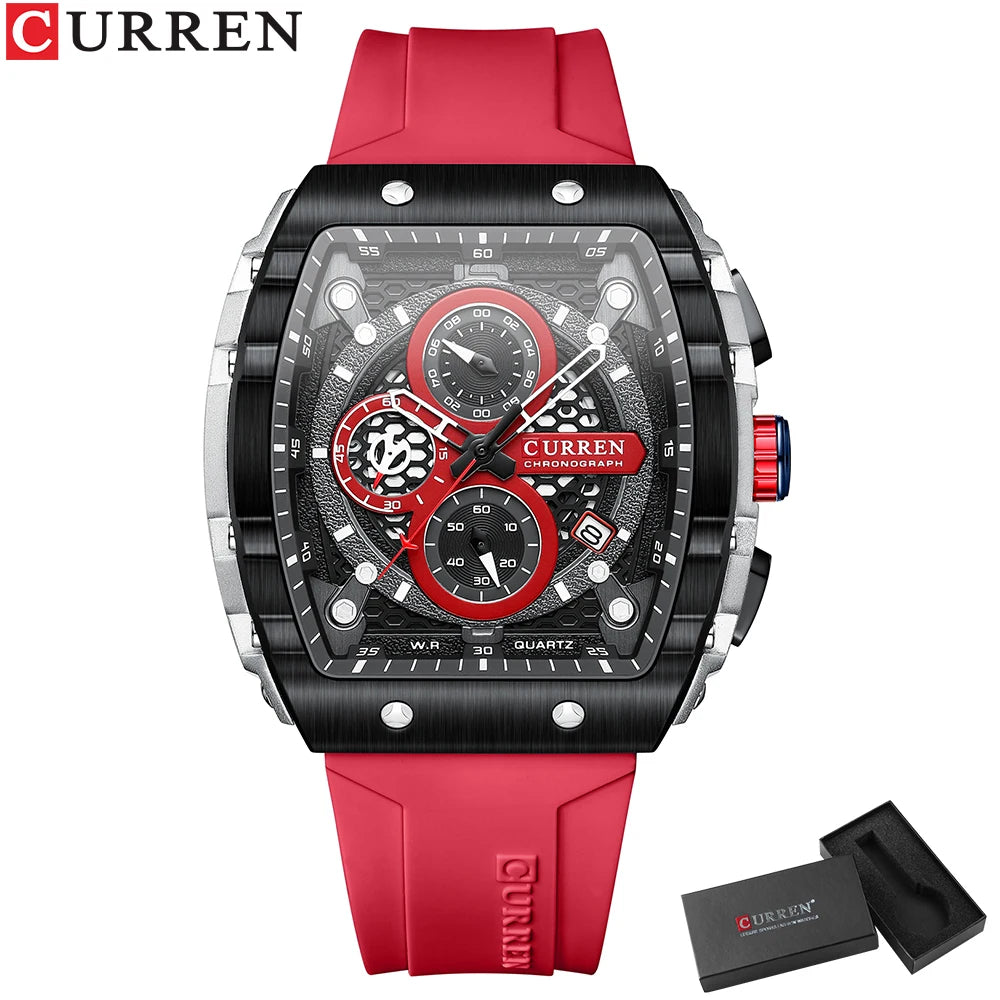 CURREN 8442 Montre Homme Quartz Carrée Chronographe Silicone Lumineux 30M – CLEVI Paris