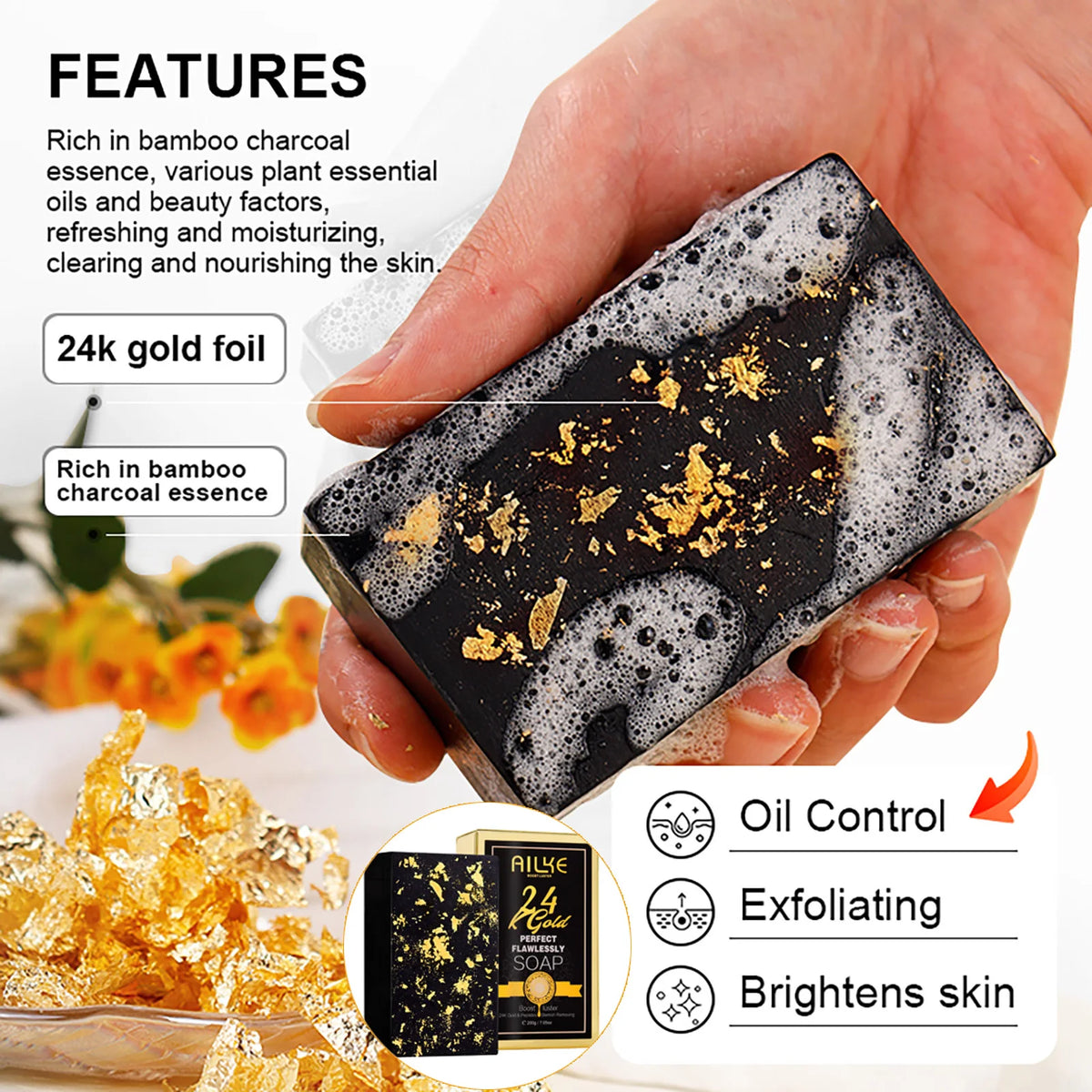 Gamme Soins AILKE 24K Gold Perfect Flawlessly – Crème, Savon & Huile Corps – Éclaircissant Anti-Taches – CLEVI Paris