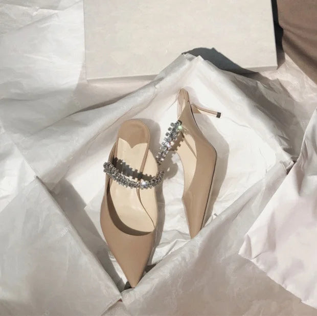 Mules Slingback Talon Aiguille Cristaux Femme – CLEVI Paris