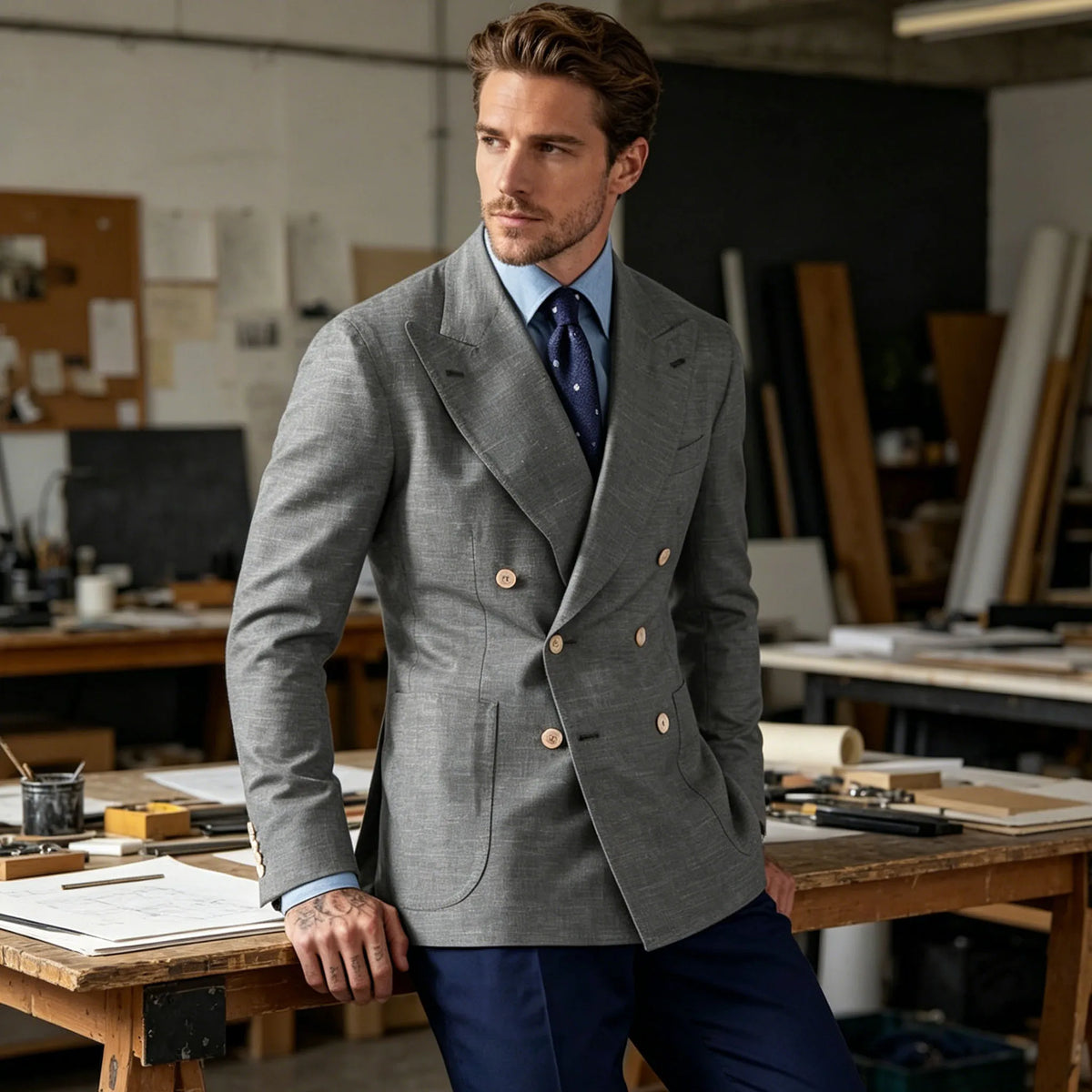 Blazer croisé lin et coton homme – CLEVI Paris