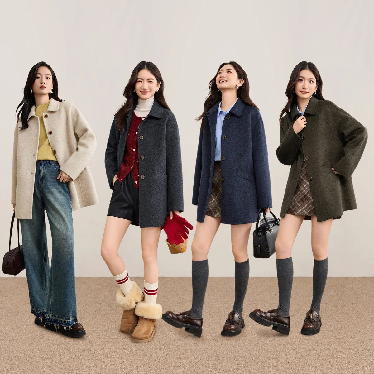 Manteau femme en laine mélangée à col polo – CLEVI Paris