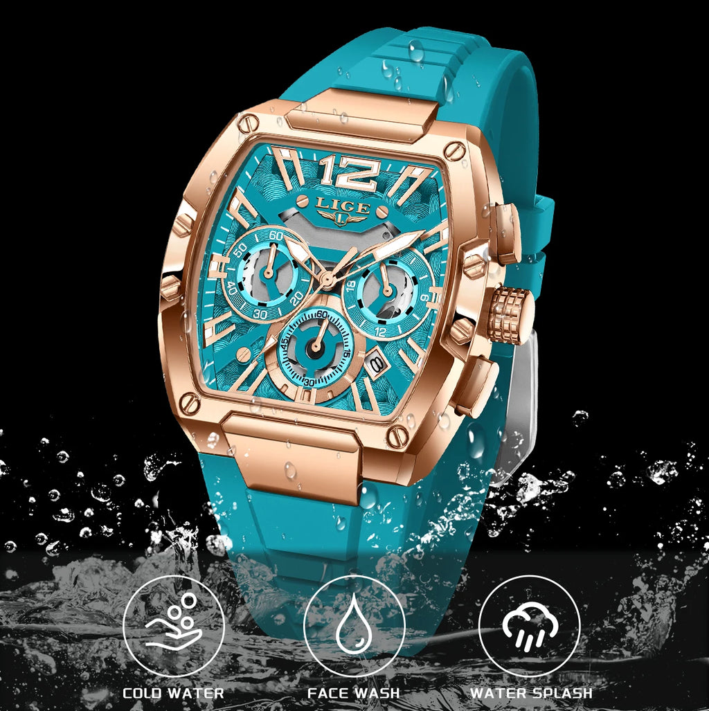 LIGE Montre Quartz Homme Chronographe Carré Sport Militaire Silicone Calendrier – CLEVI Paris