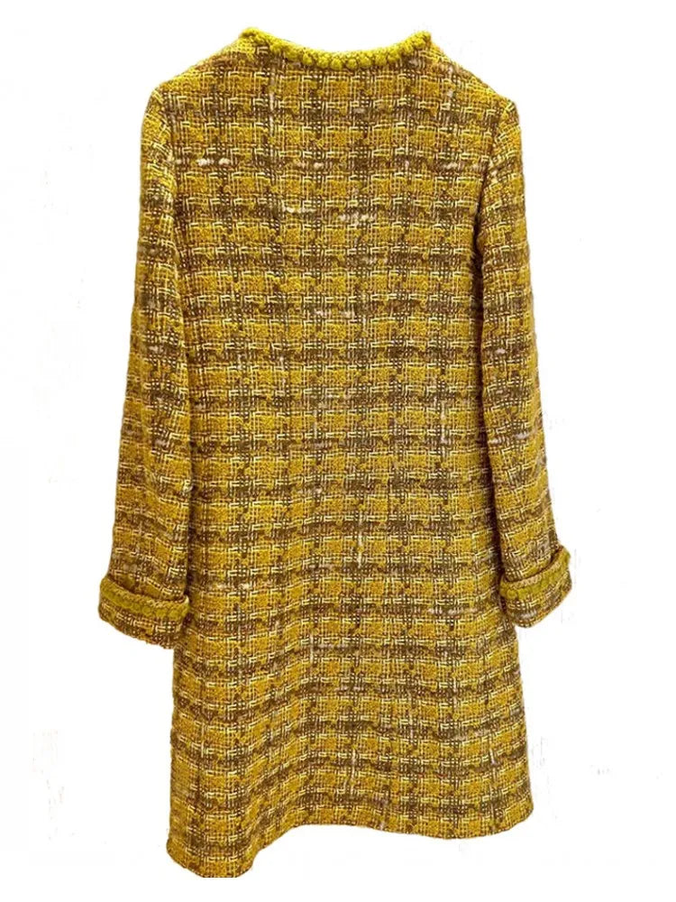Manteau ou jupe femme à carreaux jaunes – CLEVI Paris