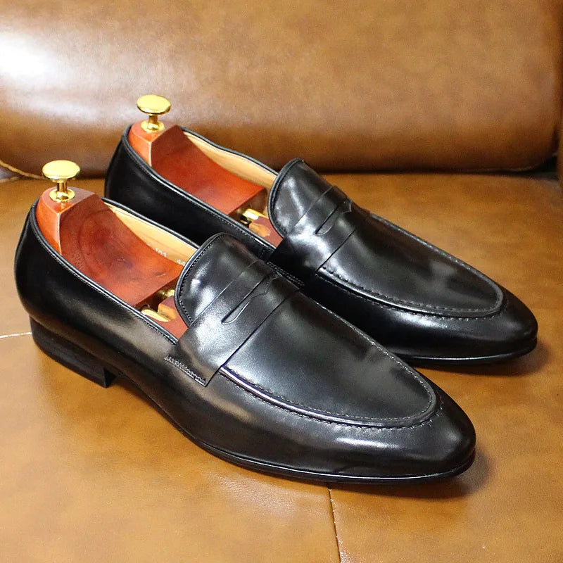 Mocassins Cuir Grainé Homme Style Britannique Vintage – CLEVI Paris